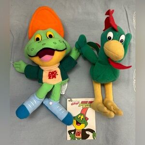 Vintage 1997 Kellogg's DIG 'EM Frog and ROOSTER Plush Toys
